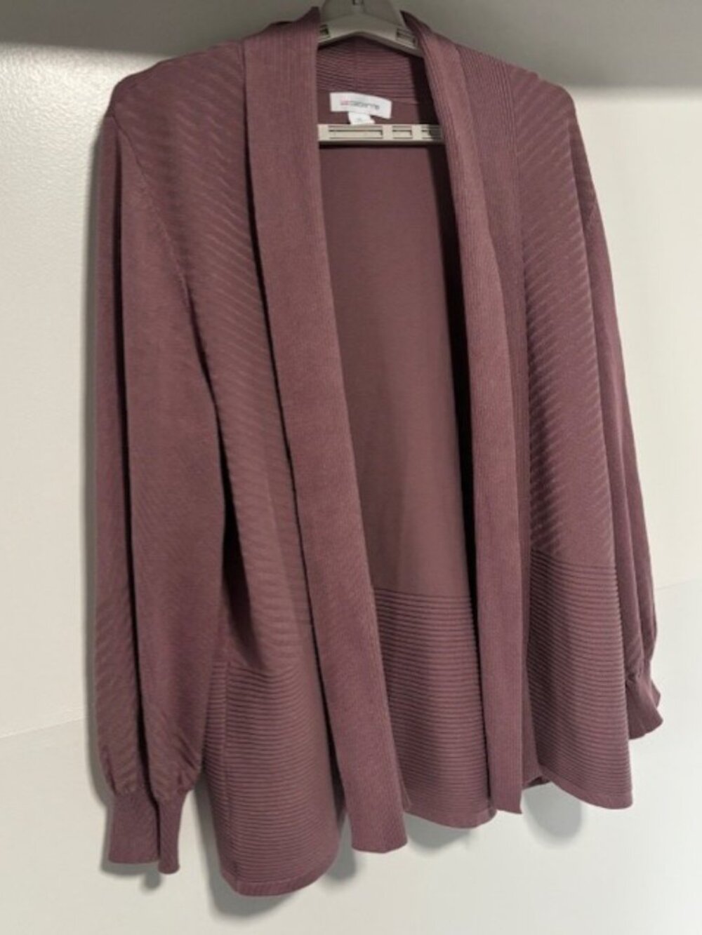 Liz Claiborne XL Dusty Mauve Open Front Cardigan Sweater Textured Knit Long - Picture 3 of 7